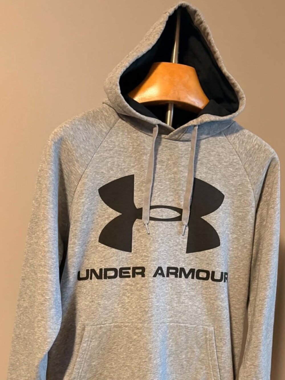 Under Armour Rival Fleece Big Logo Hoodie Men's Large Heather Gray Black Hood